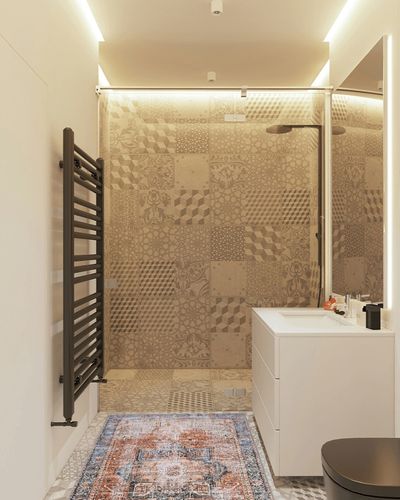 Estmy Farmhouse Vintage Area Rug - 3x5 Oriental Distressed Small Entryway Rug Doormat Boho Tribal Ultra Thin Non-Slip Washable Flatweave Floor Carpet for Indoor Front Entrance Kitchen Bathroom in White Tiled Bathroom