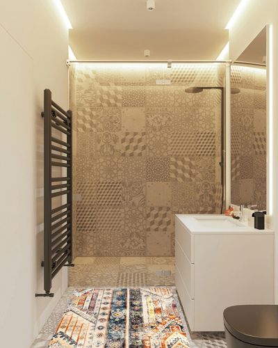 Wonnitar Boho Tribal Area Rug 3x5,Washable Ultra-Thin Entry Rug,Southwestern Non-Slip Living Room Rugs Farmhouse Distressed Bedroom Throw Mat for Apartment Bedside Bathroom,Khaki in White Tiled Bathroom