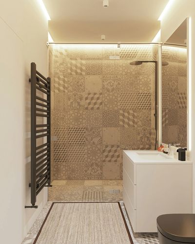 NuLOOM Elijah Farmhouse Seagrass Area Rug, 3' x 5', Brown in White Tiled Bathroom