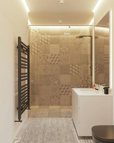 JONATHAN Y NRF102B-3 Pata Hand Woven Chunky Jute Light Ivory 3 ft. x 5 ft. Area-Rug, Farmhouse, Easy-Cleaning, for Bedroom, Kitchen, Living Room, in White Tiled Bathroom