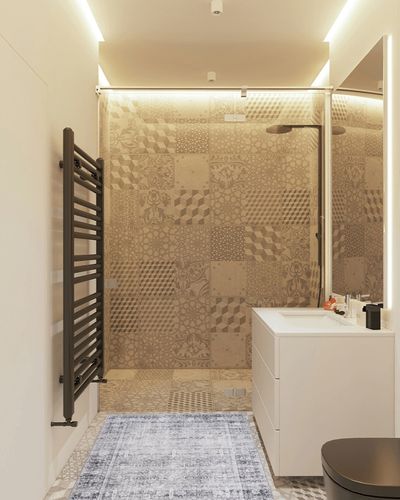 VIPBED Area Rug,3x5 Washable Rug for Living Room,Grey Rug with Anti-Slip Backing, Vintage Rug for Bedroom,Ultra-Thin Low Pile Boho Farmhouse Rug for Home Decor(Grey,3'x5') in White Tiled Bathroom