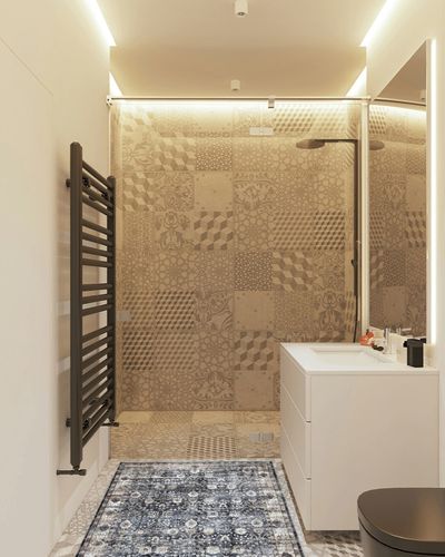Bloom Rugs Washable Non-Slip 3' x 5' Rug - Black/Brown Traditional Area Rug for Living Room, Bedroom, Dining Room, and Kitchen - Exact Size: 3' x 5' in White Tiled Bathroom