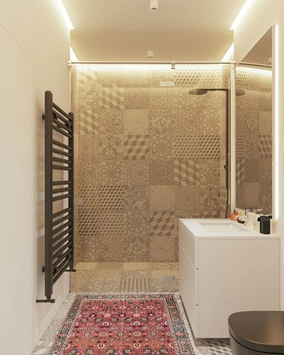 vivorug Washable Rug, Ultra Soft Area Rug 3x5, Non Slip Boho Rug Foldable, Stain Resistant Rugs for Living Room, Floral (Cherry Red/Spice, 3'x5') in White Tiled Bathroom