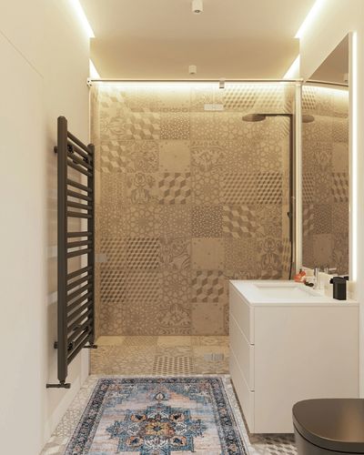 Area Rugs for Living Room: 3x5 Rug for Bedroom Machine Washable with Non Slip Backing Non Shedding, Boho Medallion Floral Large Carpet for Dining Room Nursery Home Office Indoor Decor Beige/Blue in White Tiled Bathroom