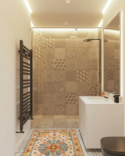 Boho Area Rug, 3' x 5' Machine Washable Rugs for Entryway Faux Wool Large Rugs Distressed Throw Rug Non-Slip Floor Carpet for Indoor Bedroom Kitchen Living Room in White Tiled Bathroom