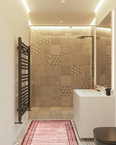 Lahome Modern Abstract Area Rug, Washable 3x5 Entryway Rugs Non Shedding Soft Bedroom Girls Rug Stain Resistant Low-Pile Throw Rug Indoor Minimalist Living Room Carpet Brick Red in White Tiled Bathroom