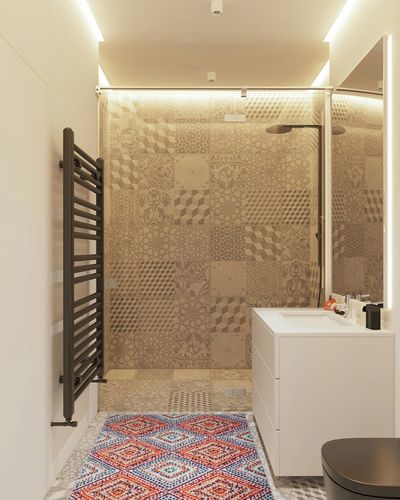 NEATIIP Washable Bohemian 3x5 Area Rug, Suitable for Bathroom for Bedroom Living Room Kitchen Outdoor The Boho Printed Area Rugs, Non-Slip Backing Washable Rug Red/Green in White Tiled Bathroom