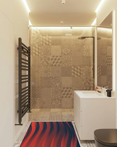 OKCELL 3' x 5' Red Abstract Texture Stripe Super Soft Area Rug for Kids Baby Nursery, Carpets for Entryway Laundry Living Room, Fuzzy Rugs for Nursery in White Tiled Bathroom