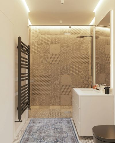 Adiva Rugs Machine Washable Area Rug with Non Slip Backing for Living Room, Bedroom, Bathroom, Kitchen, Printed Vintage Home Decor, Floor Decoration Carpet Mat (VIZON, 3' x 5') in White Tiled Bathroom