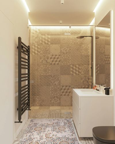 NEATIIP Washable Bohemian 3x5 Area Rug, Suitable for Bathroom for Bedroom Living Room Kitchen Outdoor The Boho Printed Area Rugs, Non-Slip Backing Washable Rug Yellow/Blue in White Tiled Bathroom