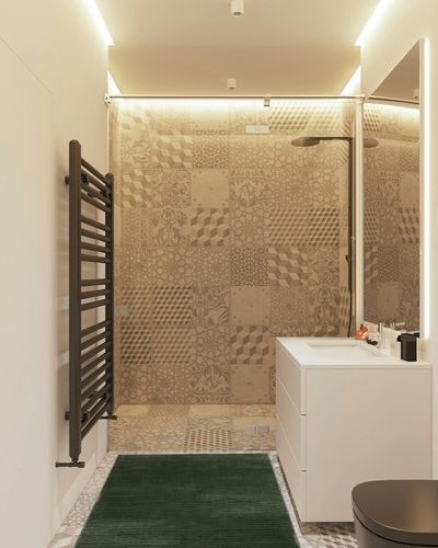 Safavieh Revive Collection Accent Rug - 2'7" x 5', Green, Solid Design, Non-Shedding & Easy Care, Ideal for High Traffic Areas in Entryway, Living Room, Bedroom (REV102Y) in White Tiled Bathroom