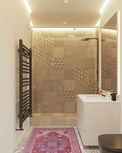 BESPOKY Sittard Pink Medallion Cotton 2'7'' x 5' Digital Print Area Rug Washable Non Slip Soft Living Room Office Kitchen Entrance Hallway Guest Room Carpet in White Tiled Bathroom