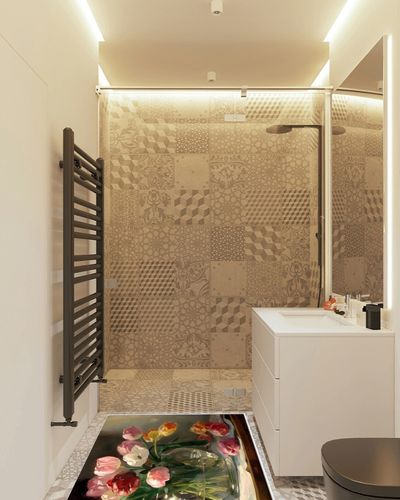 Rectangular Area Rug for Living Room, Bedroom, Spring Floral Non-Slip Residential Carpet, Kitchen Rugs, Watercolor Pink Yellow Oil Painting Flower Floor Mat with Rubber Backing 2'7" x 5' in White Tiled Bathroom