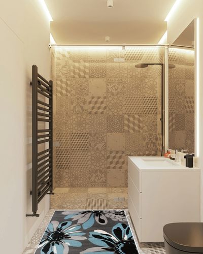 Rugshop Modern Flowers Area Rug 3'3" x 5' Blue in White Tiled Bathroom