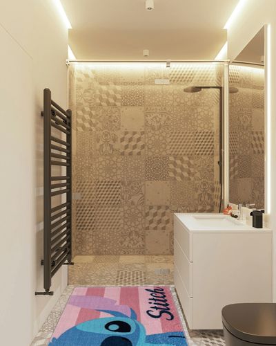 Gertmenian Kids Playroom & Game Room Carpet | Disney Lilo & Stitch Rug | Girls Bedroom Decor | 3x5 Ft Small, Pink, 19838 in White Tiled Bathroom