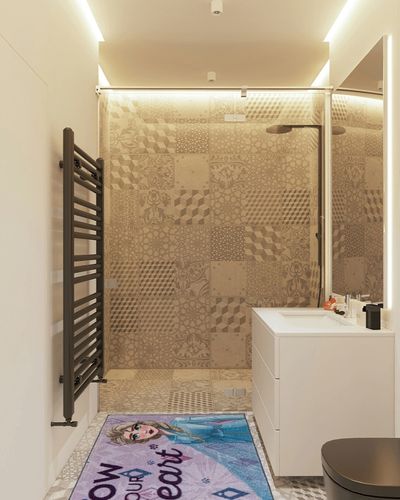 Gertmenian Disney Frozen “Follow Your Heart” Area Rug | Suitable for Classroom, Nursery, Bedroom, or Play Area | Ideal for Toddlers, Babies, and Young Children | 40x54in Medium, Pink 19836 in White Tiled Bathroom