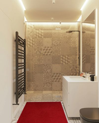 Bright House Solid Color Area Rug Red - 3' x 5' A-DC4 in White Tiled Bathroom