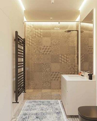 RUGGABLE – Sarrah Blue Quartz – Machine Washable Area Rug – Pet & Child Friendly – Stain & Water Resistant – Non-Slip – 3'x5' in White Tiled Bathroom