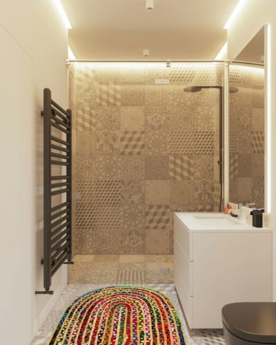 COTTON CRAFT Jute Chindi Braid Rag Rug - Boho Farmhouse Rustic Area Accent Throw Rug - Handwoven Reversible Natural Recycled Cotton- Living Room Den Study Home Décor Gift - 3' x 5' Oval - Multi Color in White Tiled Bathroom