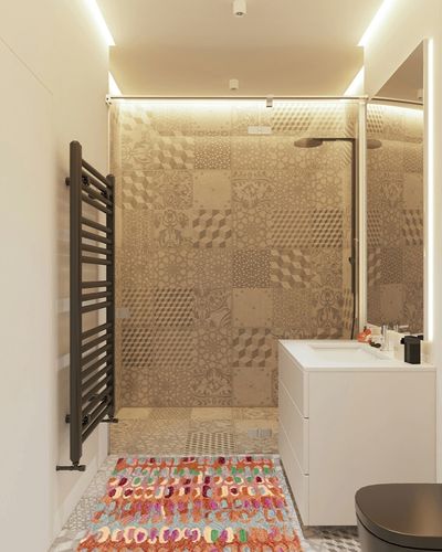 Dash and Albert Paint Chip Wool Area Rug - 3' x 5' Clay Graphic Hand Micro Hooked Accent Rug - Durable, High Traffic Areas Hallway, Living Room, Stairs in White Tiled Bathroom