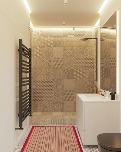 SAFAVIEH Natural Fiber Collection Accent Rug - 3' x 5', Brown & Red, Border Stripe Sisal Design, Easy Care, Ideal for High Traffic Areas in Entryway, Living Room, Bedroom (NF132B) in White Tiled Bathroom