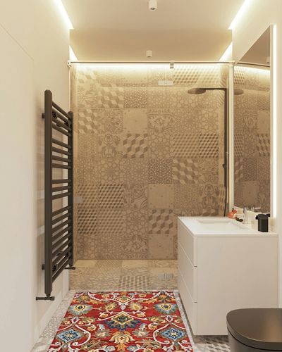 SAFAVIEH Blossom Collection Accent Rug - 3' x 5', Red & Multi, Handmade French Country Floral Wool, Ideal for High Traffic Areas in Entryway, Living Room, Bedroom (BLM402Q) in White Tiled Bathroom