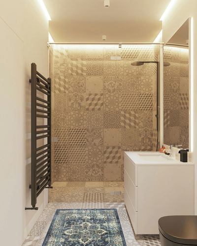 Maples Rugs Ava Traditional Tapestry Kitchen Rug in White Tiled Bathroom