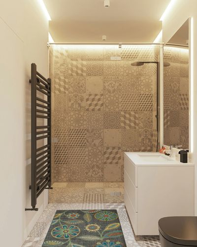 Multi Transitional Stain Resistant, Non Slip, Fade Resistant, Washable Kitchen Throw Rug in White Tiled Bathroom