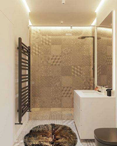 Premium Quality Faux Fur Beaver Skin Rug - Grizzly Bear - Buffalo Hide - Throw Rug - Shag - Sheepskin - Area Rug - Accent Rug,Toss Carpet (3'x4', Brown) in White Tiled Bathroom