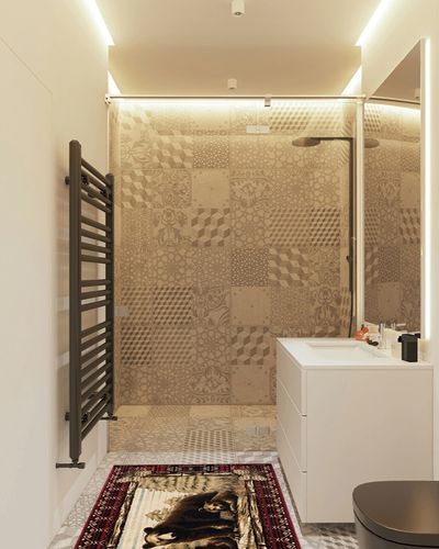 Rug Empire Rustic Lodge Grizzly Bear Cubs Area Rug, 39" L x 26" H in White Tiled Bathroom