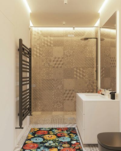 Mohawk Home Machine Washable Kitchen Mat, Chalkboard Flowers Black (2'6" x 4'2") in White Tiled Bathroom