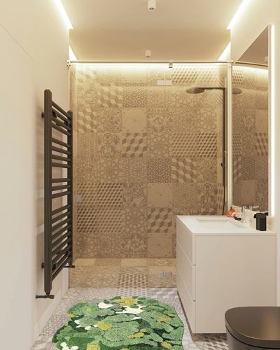 Green Moss Bathroom Rugs, Non-Slip Bath Mats for Bathroom Decor, Plush Rug Soft Machine Washable, Abstract Mountains River Grass Entryway Door Mat for Bedroom Aesthetic Decor 40''x42'' in White Tiled Bathroom