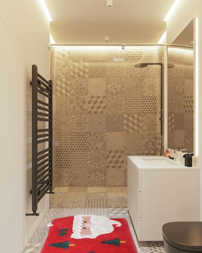 SHIKARA Organic Cotton Cute Santa Merry Christmas Tree Decor Area Rug for Living Room, Red Bathroom Mat Holiday Bathroom Rug for Kids Bed Room Non-Slip Plush Water Absorbent Machine Washable Bath Rug in White Tiled Bathroom