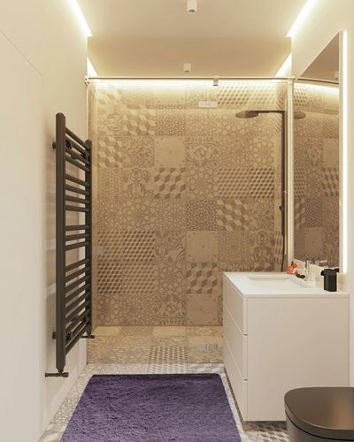 Scceatti Rugs for Bedroom 4x2.5 Feet Washable Shag Thick Classroom Rug Rugs Big Modern Floor Rug Rugs for Bedroom Fluffy Shaggy Bedside Floor Dorm Grey Area Rug Non Slip Room Carpet for Kitchen,Purple in White Tiled Bathroom