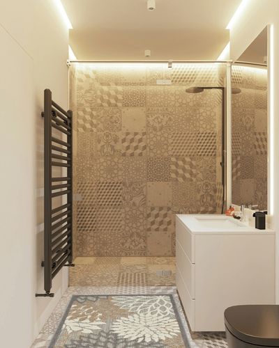 Nourison Aloha Indoor/Outdoor Natural 2'8" x 4' Area-Rug, Tropical, Botanical, Easy-Cleaning, Non Shedding, Bed Room, Living Room, Dining Room, Deck, Backyard, Patio (3x4) in White Tiled Bathroom