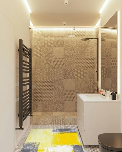 RITADI Yellow Gray Watercolor Gradient Area Rug, Abstract Art Geometric Color Art Indoor Non-Slip Kids Rugs, for Room Sofa Living Room Mat Bedroom Home Decor Floor Mats,3 x 4ft in White Tiled Bathroom