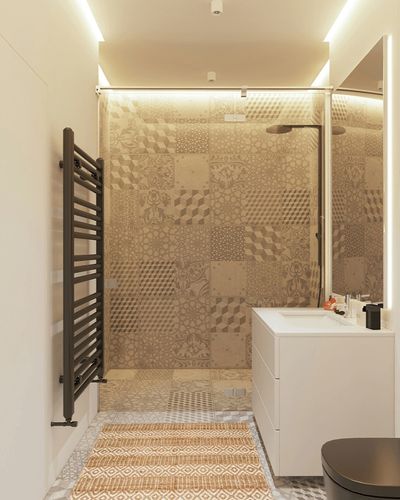 KEMA Handwoven Jute Area Rug, 3x5 Feet Natural Yarn - Rustic Vintage Handloom Rectangular Rug- Eco Friendly Rugs for Bedroom, Kitchen, Living Room, Farmhouse (Natural) in White Tiled Bathroom