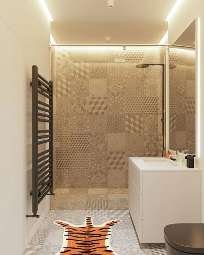 LIVEBOX Kids Bedroom Rug Tiger Area Rug 36’’x45.5’’ Personalized Soft Playroom Rug Plush Non-Slip Childrens Machine Washable Rugs for Living Room Classroom Nursery Decor (Orange) in White Tiled Bathroom