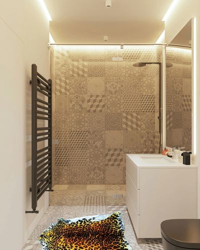 Gracefur Area Rug Tiger and Leopard Skin Printed Decor Rugs Super Soft Real Australia Sheepskin Carpet for Living Room, Bed Room, Sofa and so on 1 pelt (Leopard) in White Tiled Bathroom