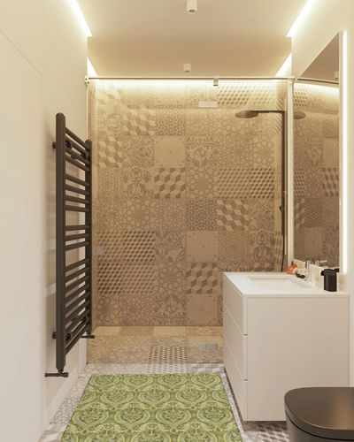 Addison Rugs Chantille ACN572 Green 2'6" x 3'10 Indoor Outdoor Area Rug, Stain Resistant, Machine Washable, Non Shedding, Bedroom, Living Room, Dining Room, Kitchen Rug in White Tiled Bathroom