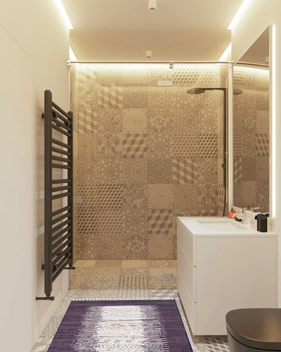 SAFAVIEH Montauk Collection Accent Rug - 2'6" x 4', Ivory & Purple, Handmade Stripe Fringe Cotton, Ideal for High Traffic Areas in Entryway, Living Room, Bedroom (MTK711M) in White Tiled Bathroom