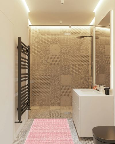 nuLOOM Moroccan Blythe Runner Rug, 2' 6" x 6', Pink in White Tiled Bathroom