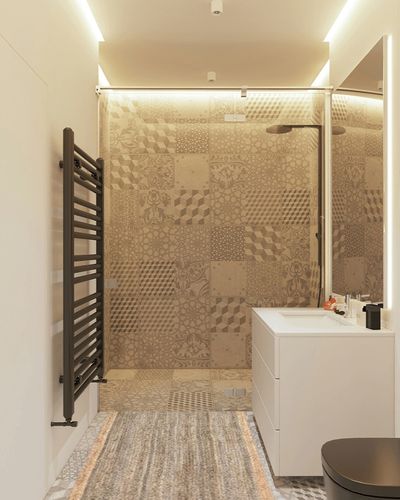 nuLOOM Eleonora Casual Jute Runner Rug, 2' 6" x 6', Gray in White Tiled Bathroom