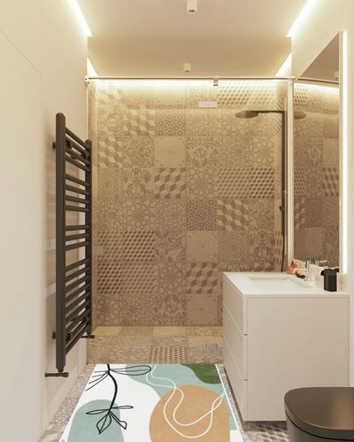 Wonnitar Mid Century 4x6 Rug,Washable Boho Area Rug for Living Room,Large Non-Slip Modern Abstract Art Nursery Accent Mat,Non-Shedding Soft Bedroom Carpet for Bathroom Entry Closet,Pink/Green in White Tiled Bathroom