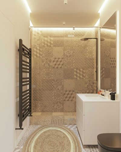 The Knitted Co. 100% Jute Area Rug Approx 6 Feet - Braided Design Hand Woven Natural White Rings Carpet - Home Decor for Living Room Hallways - Round Natural Fibers in White Tiled Bathroom