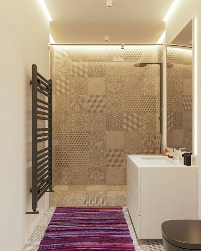 Treen Art Cotton Multi-Pink Area Rug for Living Room 6.5 x 3 Ft or 78" L x 36" W Indian Handmade Ottoman Clearance Chindi Rugs with Tassels in White Tiled Bathroom