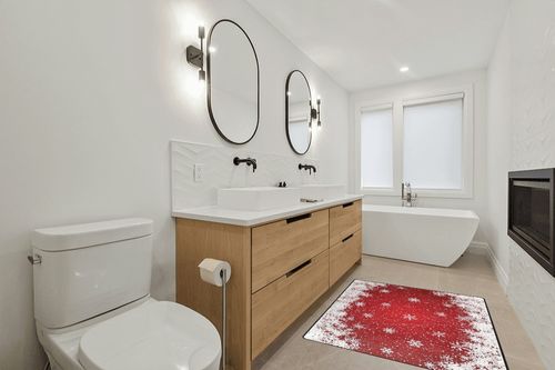 ALAZA White Snowflake Red Christmas Non Slip Area Rug 4' x 5' for Living Dinning Room Bedroom Kitchen Hallway Office Modern Home Decorative in Scandinavian Neutral bathroom