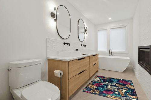 BOENLE Area Rug Large Area Rugs for Living Room Non-Slip Washable Carpet Skull Snake Rose Dice Thick Rectangular Mat for Indoor Bedroom Dining Office-63 x 48 Inch in Scandinavian Neutral bathroom