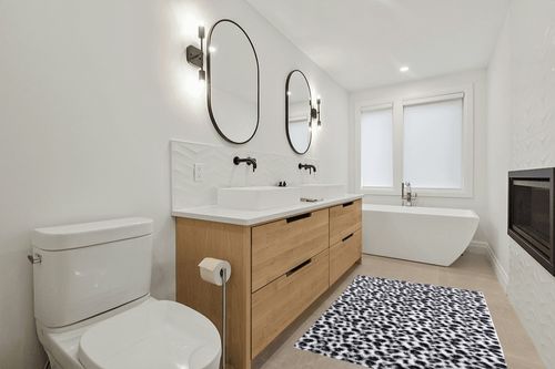 Fluffy Leopard Print Rug 4x6 Feet in Scandinavian Neutral bathroom