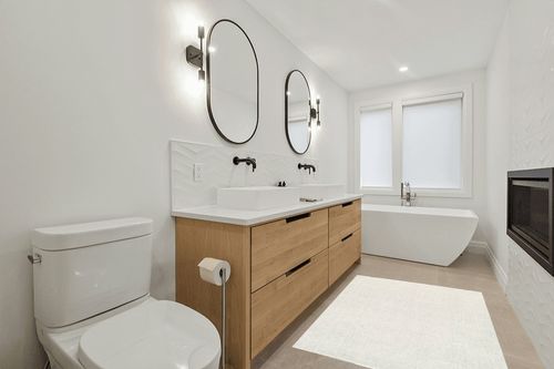 Hinerman Handmade Tufted White/Slate Area Rug Laurel Foundry Modern Farmhouse Rug ... in Scandinavian Neutral bathroom